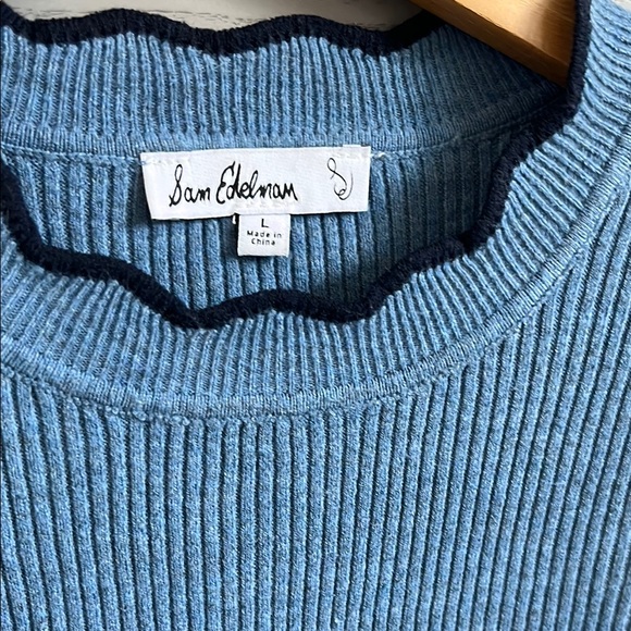 Sam Edelman Leslie Ribbed Knit Round Neck Short Sleeve Scallop Edge Top - Picture 5 of 10